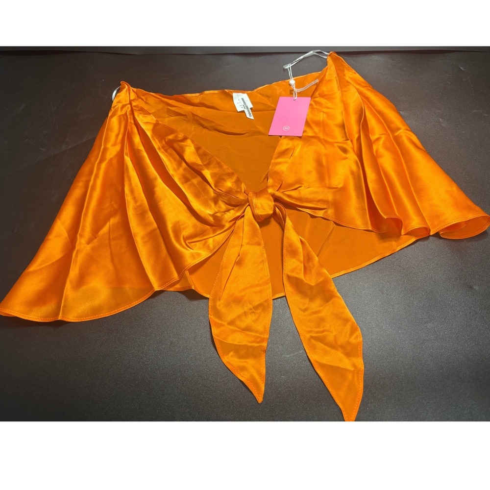 Amanda Uprichard 100% Silk‎ Tie Front Wrap Top Fire Orange One Size NEW